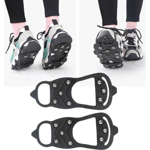 2Pcs 8-tooth Anti-Skid Ice Climbing Crampons Shoe Spikes Grip Snowshoes Covers for Hiking On Snow Ice Surface Ground Mountain