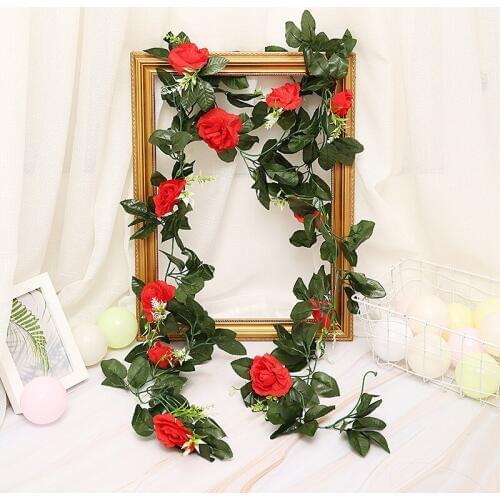 240cm 11pcs Artificial Roses Flower Vines Rattan with 33pcs Green Leaves for Home Garden Decoration DIY Wedding Arches Garland