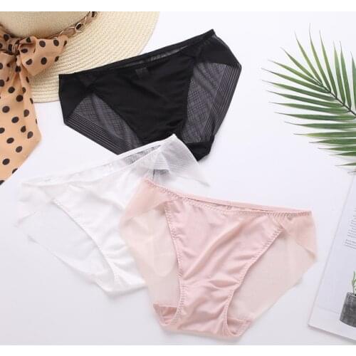3 pack Womens 100% Silk Thin Mesh Sexy Panties Briefs Underwear Lingerie S M L TG004