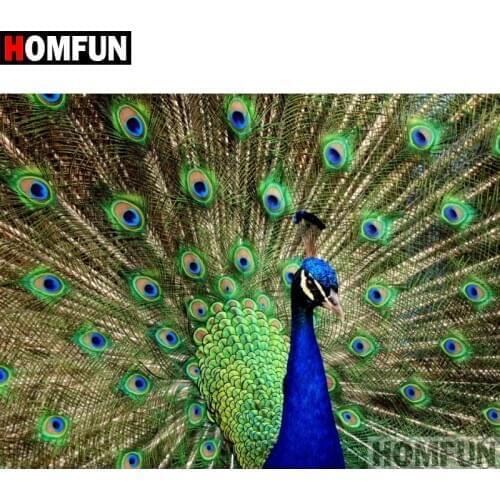 HOMFUN 5D DIY Diamond Painting Full Square/Round Drill "Animal peacock" Embroidery Cross Stitch gift Home Decor Gift A09389