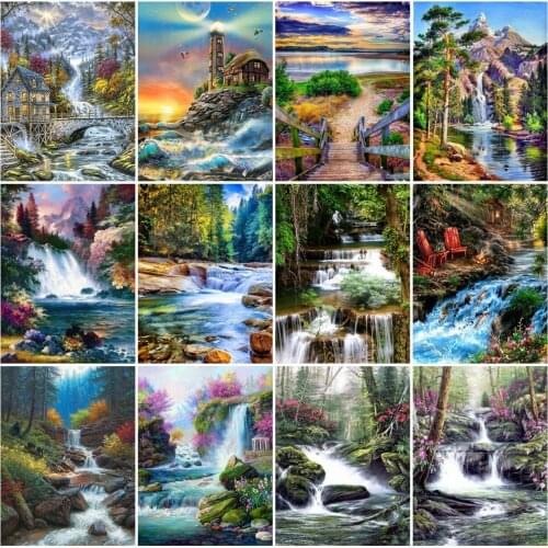AZQSD Diamond Painting House Cross Stitch Kits Rhinestones Diamond Embroidery Landscape Mosaic Needlework Home Decoration