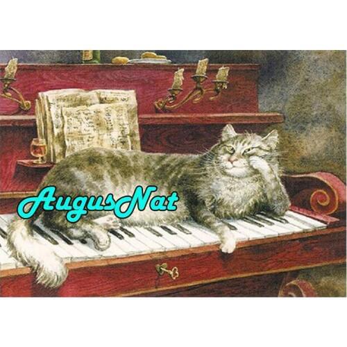 Piano diamond painting cat diamond embroidery full square gem diamant rhinestone picture musical oil paint by number canvas art