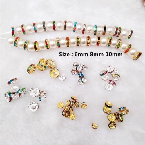 Wholesale 500pcs 6/8 /10mm Mixed Color Rhinestone Washer Beads For Women Handmade Bracelet Necklace Earring Diy Jewelry Findings