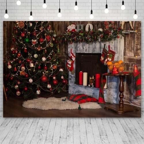 Avezano Christmas Tree Backdrops Winter Fireplace Candle Socks Retro Decor Banner Photography Backgrounds Photo Studio Photozone