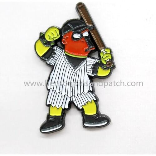 Custom china supplier soft enamel yellow man baseball pin badge