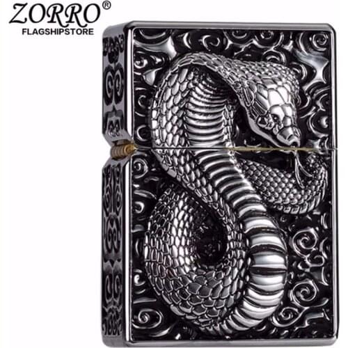 Zorro High Quality Kerosene Lighter Creative Personality Wind Relief Heavy Armor Snake Mens Gift old grinding Wheel Lighter