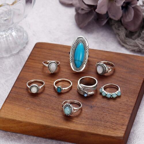 12 Sets/Lot Middle Finger Ring Jewelry For Women Blue Beads Round Crystal Water Drop Rhinestone Knuckle Rings Accessories