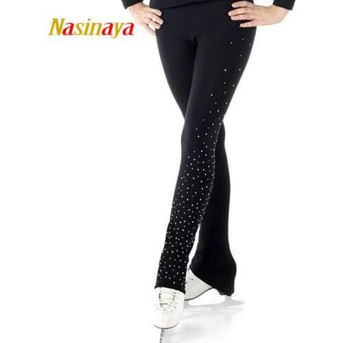 Customized Ice Figure Skating Costume Gymnastics Trousers Adult Child Competition Performance Pants Left Leg Rhinestone
