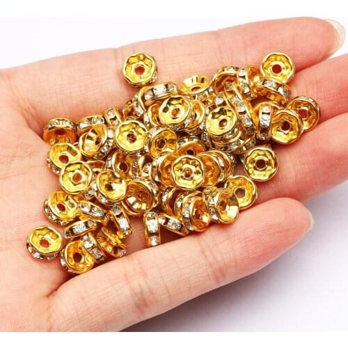50Pcs/lot 4 6 8 10mm Crystal Rhinestone Beads Rondelles Round Loose Spacer Beads For Jewelry Making DIY Bracelet Accessories