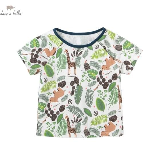 DB17458 dave bella summer baby boys casual cartoon print T-shirt children tops kids boy fashion tees
