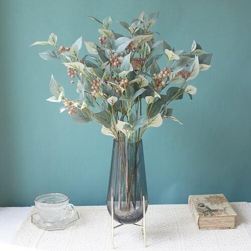 77cm Korea Japonica leaves tree branch with fruit room decor greenery fake ecualyptus plant artificial leaves decoration