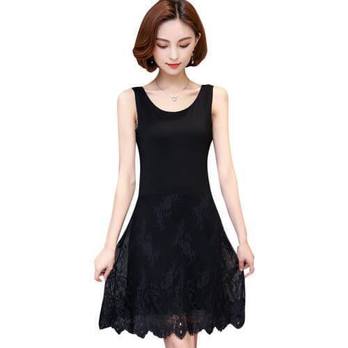 M-4XL plus size full slip women spring and summer modal sleeveless medium long tank top dress lim lace slip
