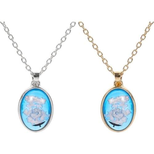 Fashion Chic Blue Sky White Cloud Pendant Necklaces Oval Shape Eagle Chain Necklace Resin Glass Gold Color Necklace Jewelry