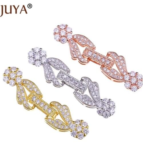JUYA Fashion Flower Clasps For Women Bracelets Necklaces Copper Zircon Accessories DIY Beaded Pearls Jewellery Findings