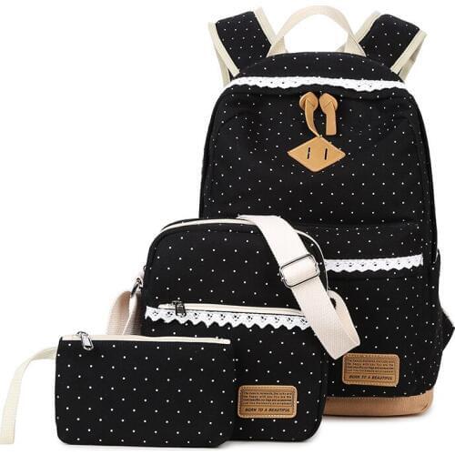 Fashion printing Dot Canvas Backpack 3 Pcs/set Women School Backpacks Schoolbag For Teenagers Student Computer Book Bag