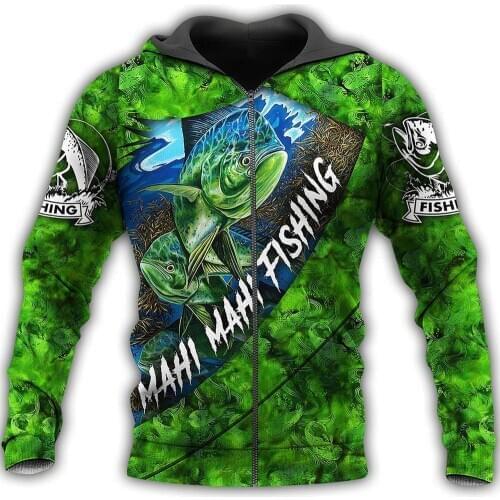 Mahi Mahi Fishing 3D All Over Printed Mens Zip Hoodies Autumn Unisex Fashion Casual Jacket Hip Hop Hoodie LLJ047