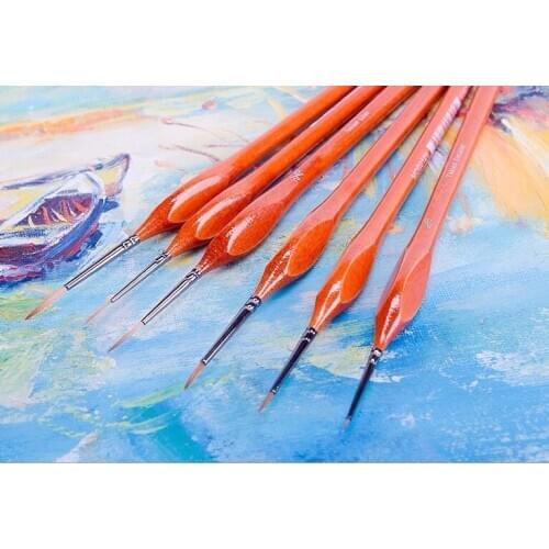 Creative 6pcs Professional Fine Tip Nylon Hair Detail Paint Brush Set Fine Detailing Painting Drawing