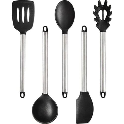 Silicone Kitchen Utensils Set Cooking Heat Resistant Non-stick Silicone Utensil set with Stainless Steel Handle BPA-Free