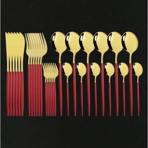 Red Gold Cutlery Set Knife Cake Fork Spoon Dinnerware Set Stainless Steel Tableware Set Western Kitchen Flatware Silverware Set