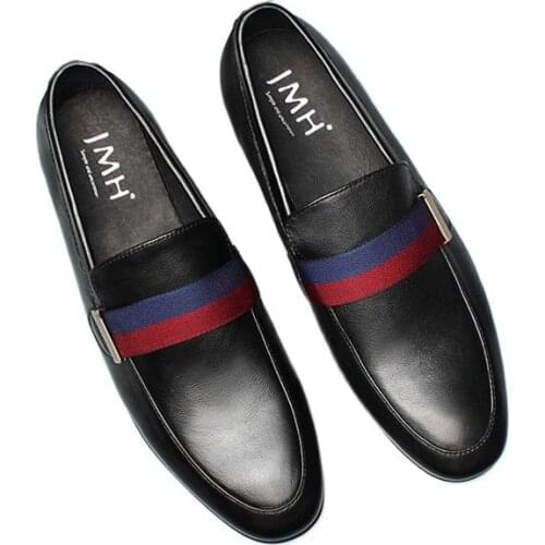 Mens business loafers, one-step, leather lazy feet, driving shoes