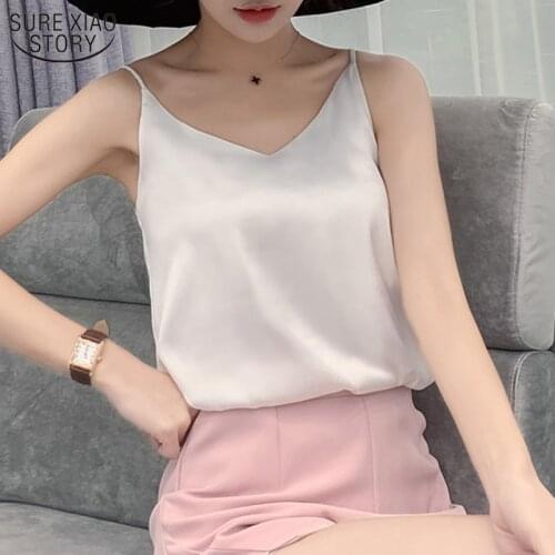 Plus Size Summer Silk Top Women V Neck Vest Basic Tank Tops Woman Sleeveless Cami Female White Satin Tops Clothes Girls 13694
