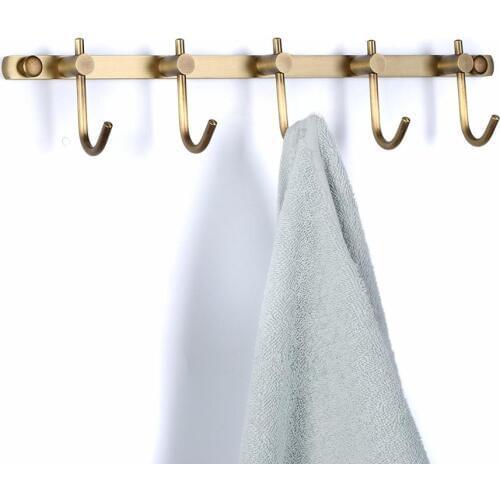 Leyden Antique Brass Simple Wall Mounted Coat Hook,5 Hooks Robe Heavy Duty Hat Rack Classic Bathroom Accessory