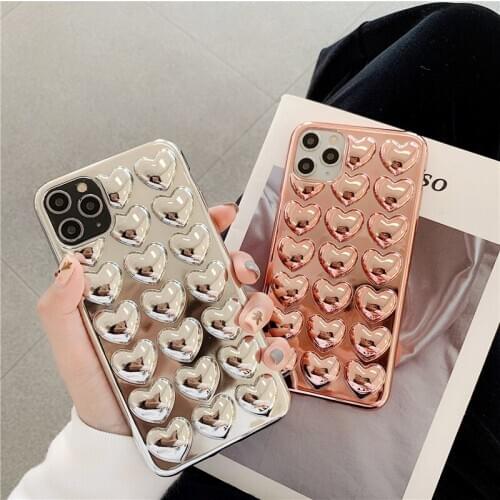 Transparent Electroplated Mirror Case For iPhone 11Pro X XR XS Max 6 7 8Plus Luxury Glitter Soft TPU Love Heart Clear Back Cover