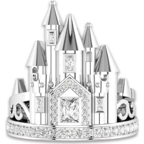 Luxury Anel Silver Color Romantic Castle Ring for Women Jewelry Wedding Anillos Engagement Zircon Ring Statement Gifts