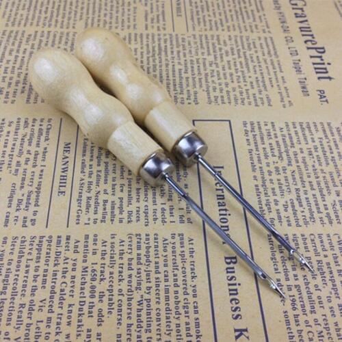 Wooden Handle Sewing Awl Hand Stitcher Leather Canvas Shoe Repair Tool Punch Sewing Needle Hook Tool wh