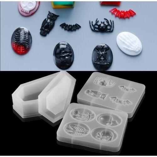 1pcs Halloween Gift Resin Molds Skull Owl Coffin Spider Epoxy Mould Silicone Skull Resin Mold For Diy Jewelry Making Findings