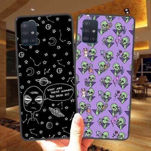 Cute Alien Space UFO Black Silicone Phone Case Cover For Samsung Galaxy A51 A71 A21S A01 A11 A31 A41 A10 A20 A30 A40 A50 A70 A7