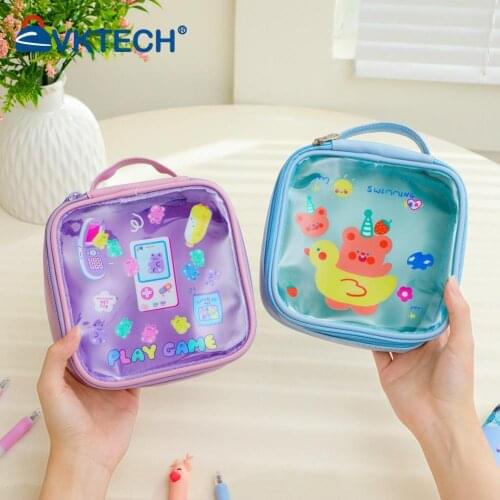 Stylish Cosmetic Bag for Women Cute Cartoon Bear Printing Gift Makeup Portable Travel Waterproof Purse Handbags