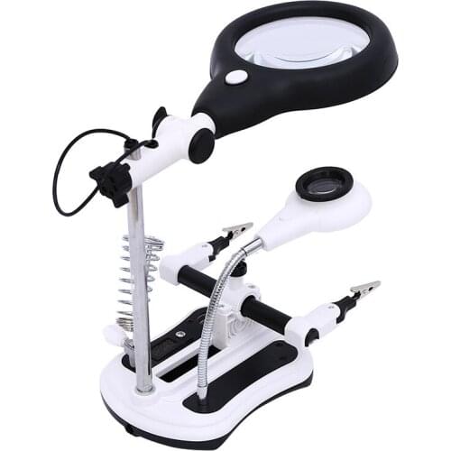 US /EU Plug Welding Magnifying Glass 18LEDs Auxiliary Clip Magnifier Hand Soldering Solder Iron Stand Holder Station Magnifier