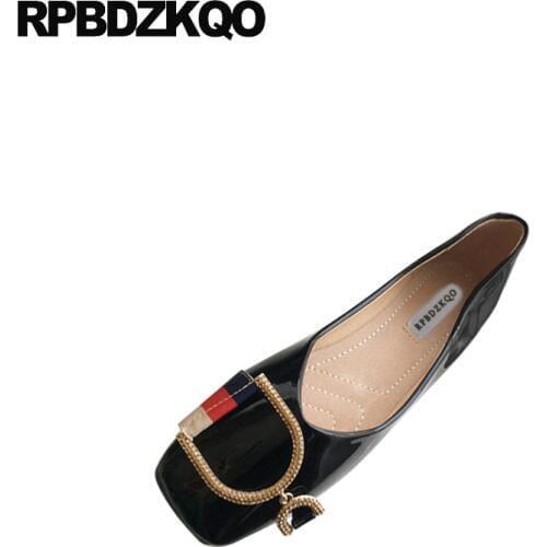 Korean soft ballet flats women black patent leather china metal ballerina red designer beautiful chic ladies square toe slip on