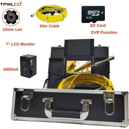 7inch 720P Monitor DVR Recording Pipe Inspection Video Camera System 20m Cable 23mm Endoscope Industrial Camera 4500mA Battery