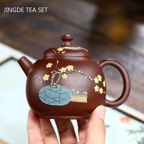 Yixing Boutique Tea Pot Flower Pattern Purple Clay Teapot Kettle Home Handmade Teaware Tie Guanyin Chinese Tea Ceremony 240ml