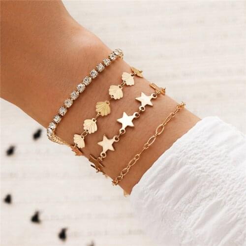 Yobest Bohemian Bracelets Bangles For Women Gold Color Rhinestone Zircon Round Star Bracelet Sets Vintage Boho Jewelry