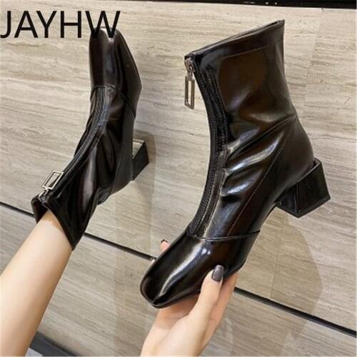 Womens Boots Womens Ankle Boots Square Heel Zapatos De Mujer Bock Zip Spring Fashion Boots Square Toe Casual Fashion Boots
