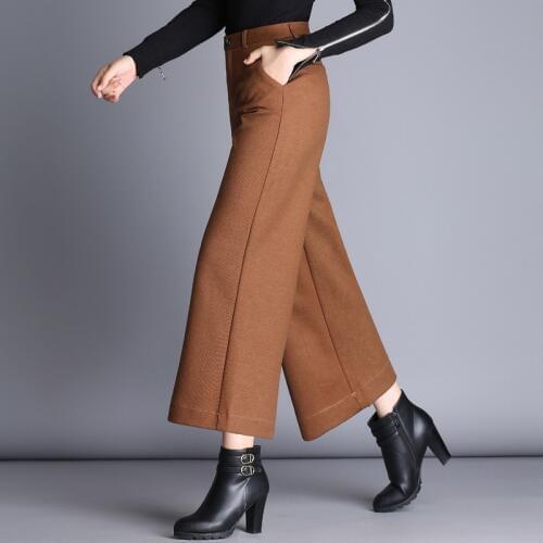 2020 New Casual Plus Size 3XL 4XL Winter Autumn Loose Wool Pants Women Ankle Length Wide Leg Pants High Waist Trousers Female