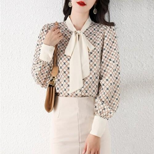 Womens Tops Autumn New Fashion Bowknot Long Sleeve Chiffon Shirt Women Oversized Blouses