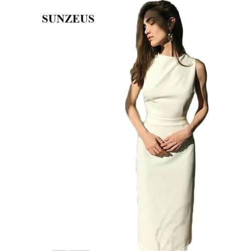 Back Criss-Cross Simple Cocktail Party Dresses 2019 Ivory Back Slit Women Dinner Dresses robe de cocktail