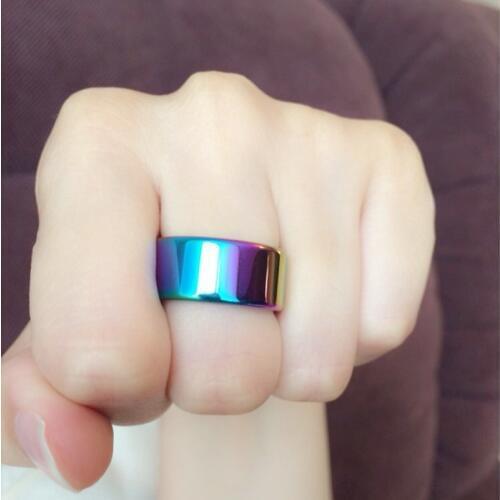 SexaMara New Women Jewelry Grade AAA Quality Rainbow Color Hematite Stone Rings 10mm Width Flat Hematite Rings (1 Piece) HR1006