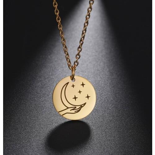 Skyrim Simple Moon Sun Star Lightning Choker Necklace for Women Girls Stainless Steel Jewelry Gold Color Link Chain Necklaces