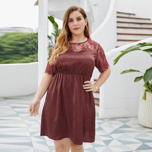 Plus Size Women Clothing 2021 Summer Large Size Lace Short Sleeve Club Dress Ladies Fashion Evening Dresses Big Size Loose Dress