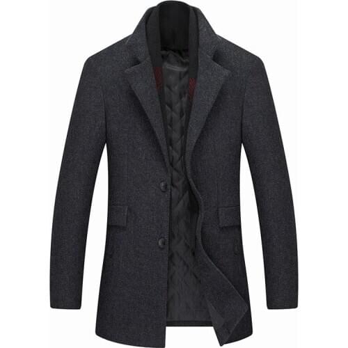 Winter Men Wool Blend Coat Fashion Brand Mens High Quality Casual Overcoat Solid Color Thick With Scarf Wool Coats Male