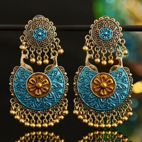 ZOSHI Ethnic Indian Dangle Earrings For Women Wedding Party Jewelry Ladies Retro Beads Tassel Jhumka Earrings Brincos Femme