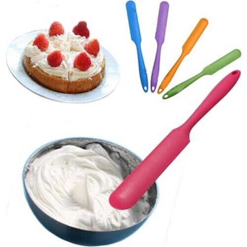 100 pcs Fashion Silicone Batter Spatula Cake Cream Mixer Long Handled Models Baking Scraper Kitchen Cooking Tool Random Color