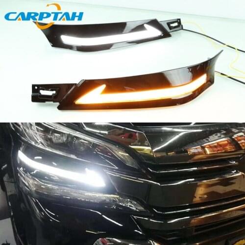 12V Car LED Daylihgts DRL For Toyota Vellfire 2016 2017 2018 2019 Dynamic Yellow Turn Signal Running Lights Day Driving Headlamp