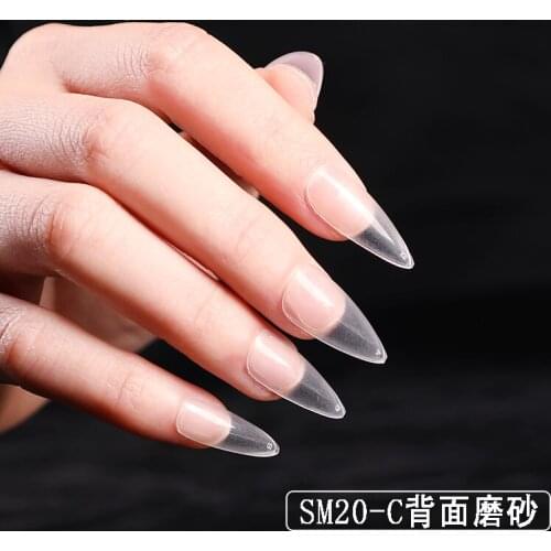 24pcs fashion design candy color long pointed fake nails Transparent J C