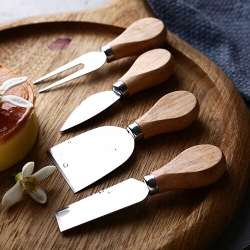 4pc/set butter cheese bread knife Oak bamboo wood Handle butter chocolate cake pizza cutter cheese grater kitchen Cooking tools